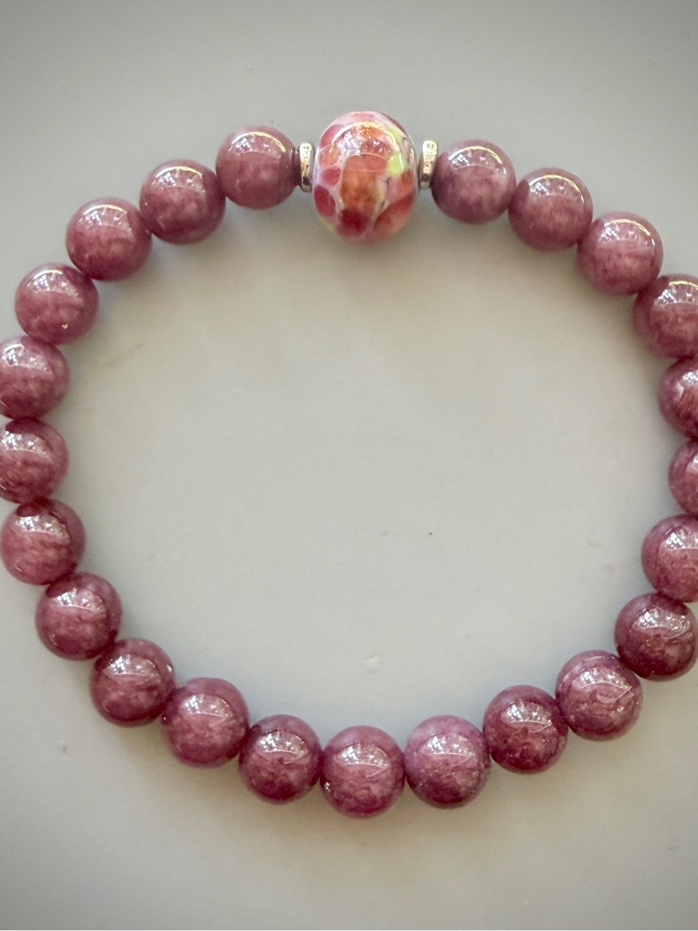Dark Lepidolite Handcrafted Bead Bracelet